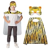Bseical Karneval Kostüm Kinder 2 Stück Tier Kostüm Kinder Faschingskostüme Kinder mit Maske Umhang Kinderkostüm Cape Kostüme für Karneval Fasching Halloween (Tiger, 70 X 70 cm)