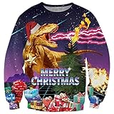 ALISISTER Herren Hässliche Weihnachtspullover 3D Neuheit Dinosaurier Grafik Ugly Christmas Sweater Crewneck Casual Sport Party Weihnachten Pullover Sweatshirt M