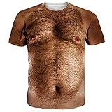 RAISEVERN Tshirt Herren 3D Hässlich Männer Coole Druck Brusthaare Lustig T-Shirt Junge Jugendliche Party Geschenk Bekleidung, S