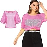 Aomig 80er Jahre Outfit Damen, 80er Jahre Kleidung Mottoparty Netzoberteil Damen Tops Neon 80s 90er Jahre Accessoires, Pink T Shirt Neon Accessoires Geeignet Party Fasching Damen Geburtstag Cosplay