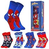 Marvel Jungen Socken, Leichte und atmungsaktive Crew Socks im 5er-Pack(Blau/Rot, 30-35 EU)