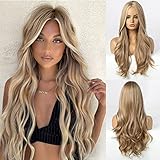 HAIRCUBE Mittelteil Lange Welle Mode Lockige Perücke Natur Hitzebeständige Synthetische Faser für Frauen Party Cosplay Kostüm Tägliche Perücke (braunmittlere Teilung)