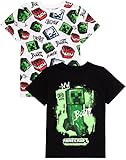 Minecraft T-Shirt 2er Pack Kinder | Jungen Mädchen Skelett Boom Creeper Spielcharaktere Schwarz und Weiß Top | Kurzarmbekleidung