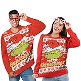 The Grinch Weihnachtspullover Unisex - Merry Grinchmas Winter Strick Pullover Sweatshirt Ugly Christmas Sweater für Herren & Damen Rot (DE/NL/SE/PL, Alphanumerisch, M, Regular, Regular, Rot)