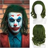 Joker Perücke Herren Wig Kurze Wellige Perücken Grün für Männer Kostüm Natürliche Niedliche Perücken für Clown Cotume Fasching Karneval Kostüm DE093