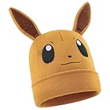 Pokemon Mütze Jungen, Warme Beanie Kinder Mütze, Wintermütze, Geschenke für Jungs & Mädchen (Senffarbenes Evoli)