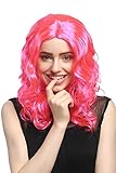 WIG ME UP - XR-010-PC5 Perücke Damen Karneval Fasching lang Volumen Locken lockig Mittelscheitel Rosa Pink 50 cm