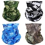 SMEHCF 4 Mehrzweck Bandanas für Damen Herren Stirnband Sturmhaube Haar Kopftuch Gesicht Halbmaske Halsmanschetten atmungsaktiv wiederverwendbar waschbar Braun Blau Grün Schwarz Weiß Waldtarn