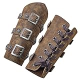HiiFeuer Mittelalterliche PU Leder Schnalle Armschienen, Ritter LARP Retro Renaissance Armschützer, Einheitsgröße Ein Paar (Bronze)