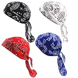GUIFIER 4 Stück Bandana Cap Kopftuch mit Schirm, Atmungsaktiv Radmütze unter Helm Sommer, Kopfbedeckung Männer, Schädelkappe Herren Sport Durag Bandana, Skull Cap Fahrradhelm UV Schutz Kopfbandage