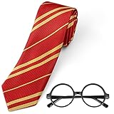 Aomig Zauberer Krawatte Brille Kostüm für Jungen Mädchen, Cosplay Krawatte Runden Brille für Kinder Cosplay Fasching Karneval Halloween Party Kostüme Accessoires Set (Rot + Brille)