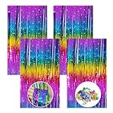 4 Stück Lametta Vorhang Bunt Glitzervorhang Lametta Glitzer Vorhang Geburtstag Party Vorhang Fotovorhang Geburtstagsdeko Party Glitzer Geburtstag Deko mit Konfetti Party Dekoration（1 m x 2 m）