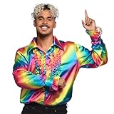 Boland - Disco Hemd mit Rüschen, für Herren, Regenbogen-Farben, Kostüm, Party Shirt, Schlagermove, 70er Jahre, Mottoparty, Karneval