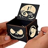 Cuzit Dies ist Halloween-Spieluhr aus Holz mit der Aufschrift „The Nightmare Before Christmas“, Handkurbel, graviert, Vintage-Spieluhr, Spielzeug, Geschenke für Halloween, Geburtstag