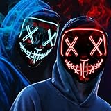 OUILA LED Halloween Maske, 2 Pack Neon Leuchtmaske mit 3 Leuchtmodi für Herren, Damen, Cosplay, Halloween, Karneval, Maskerade Party (2 schwarze Masken)