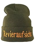 Strickmütze: Revieraufsicht - Jäger Förster Wald - Wollmütze/Wintermütze / Rollmütze/Long Beanie/Mütze / Seemannsmütze/Unisex Herren Damen/Cool Design Logo Bestickt/Hip Hop, Einheitsgröße, Moos Grün