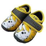 Leomil Pokemon Hausschuhe Junge und Mädchen von 2 bis 6 Jahre, Warme Hauspatschen Jungen mit Pikachu Motiv 26 EU, Pantoffeln Jungs mit Klettverschluss, Kinder Puschen ideal für Kindergarten, Grau