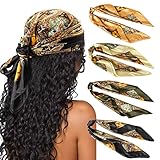 DRESHOW 90x90cm Große Quadratische Schals für Damen 4 Stück Seide Kopftuch Bandanas Haartuch Halstuch Haarschmuck