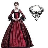 Velcoxplay Damen Mittelalterliche Viktorianischen Königin Kleid Langarm Mittelalter Renaissance kostüm Gothic Lolita Party Rokoko Puffärmel Maxikleid Rot M
