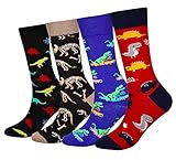 Cansok Herren Socken Waden Mannschafts Neuheit Dinosaurier-Socken Packung mit 4