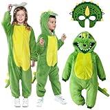 LEACCO Dinosaurier Kostüm Kinder 92-128 Faschings Kostüm Dino Kinder Jungen Mädchen Dino Kostüm Kinder T Rex Dinosaurier Dino Onesie Jumpsuit Baby Kind Tier Drachen Kostüm Kinder (104-116)