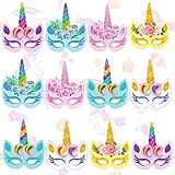 12 Stück Einhorn Kreativ Partymasken, Einhorn Masken Bastelsets, Einhornmaske Set, Einhorn Motto Maske, für Heimdekoration, Cosplay, handgefertigte Graffiti(6 Stilrichtungen)