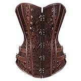 Grebrafan Steampunk Corsage Damen Rockabilly Halloween Kostüm Korsett Top (EUR(36-38) L, Braun)