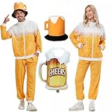 KUKIKUKI Bier Trainingsanzug Kostüm für Männer Frauen Retro 80er Jahre Outfit Bier Jogginganzug Karnevalskostüm (DE/NL/SE/PL, Alphanumerisch, S, Regular, Regular, Gelb)