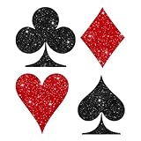 Glitzerdeals Bügelbilder Glitzer Spielkarten Symbole Karo Pik Herz Kreuz schwarz Aufbügler für Textilien Karneval Kostüm Spielkarten Bügelflicken Poker Fasching Patch zum Aufbügeln Spielkarten