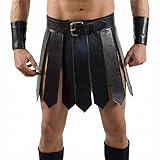 AMCOIN Herren Mittelalterlich Gladiator PU-Lederrock Römisch Krieger Taillengürtel Punk Stil Rockgürtel Halloween Cosplay Party Kostüm (Schwarz,Einheitsgröße)