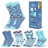 Disney Stitch Damen Socken, bunte warme Strümpfe mit Motiv, Geschenke für Frauen, Teenies, 5er-Pack (Blau Stitch)