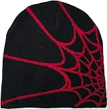 Spider Web Hat Beanie Y2k, Mode Spide-Man Beanie Spider Mütze,Warme Y2k Mütze Y2k Beanie Strickmütze,Hip Hop Y2k Beanie Spider Beanie für Herren Damen (Acryl, Schwarz Rot)