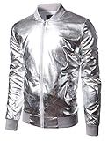 JOGAL Herren Metallic Nachtclub Reißverschluss Baseball Bomber Jacke X-Large Silber