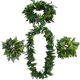 ABOOFAN 4 Stück in 1 Set Grüne hawaiianische Partygirlande Künstliche Blätter Stirnband Lebensechte Blätter Halsschlaufe Armband Simulieren tropischen Strand Luau Party Phantasie Lieferungen