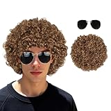 AhhiAboo Herrenperücke Sonnenbrille Set - 70er 80er Jahre Herren Blonde Kurze Lockenperücke - Faschingskostüm Retro Afro Perücke und Sonnenbrille für Kostüm