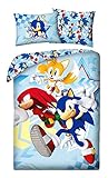 Halantex Bettwäsche-Set SONIC THE HEDGEHOG - Sonic Tails Knuckles - Bettbezug 140 x 200 cm mit Kissenbezug 70 x 90 cm - 100% Baumwolle mehrfarbig