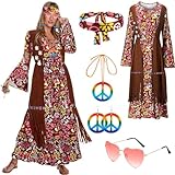 60er 70er Jahre Kostüm Damen,Hippie Kleid Kostüm für Damen,Hippie Kostüm Damen Set,Kostüm Damen Hippie Kleid,60er Jahre Bekleidung Accessoires,Hippie Damen Kleid Set,Hippie Kleidung Damen Kostüm