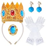 Goenb Prinzessin Peach Kostüm Zubehör, 4 Stück Set Von Prinzessin Peach Krone Ohrringe Handschuhe Brosche Dress up Für Frauen Für Karneval Halloween Cosplay Dress up Birthday Party
