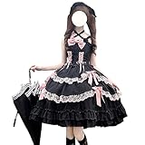 HIMI HIMIFASHION Lolita Straps Prinzessin Kleid Teen Mädchen Sweet Bow Spitze Layered Rüschen Saum Cosplay Kostüm Party Kleider (L, Black)