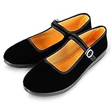 APIKA Frauen Velvet Mary Jane Schuhe Baumwolle Old Peking Yoga Training Tanz Schuhe,Schwarz, Gr.- 40 EU