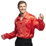 Boland - Disco Hemd mit Rüschen, Rot, für Herren, Kostüm, Party Shirt, Schlagermove, 70er Jahre, Mottoparty, Karneval