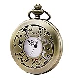 MORFONG Damen Taschenuhr Analog Quarzwerk mit Kette Alice im Wunderland Bronze