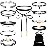 PAXCOO 10 Stück Choker Halskette Set Stretch Samt Classic Gothic Tattoo Spitze Choker für Damen und Mädchen