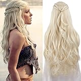 PORSMEER Drachenkönigin Cosplay Perücke für Khaleesi Lange lockige gewellte Zöpfe Haarperücken für Frauen Kostüm Halloween Party(Hellblond)