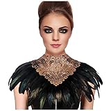 keland Damen Gotisch Feder Umhang Schal Schultertuch Stola Capelet Halloween Maleficent Kostüm (ZZ-Gold)