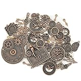 DAHI Steampunk Zahnräder100g Metall Armbanduhr Zahnrad Charms Vintage Steampunk Zahnräder Anhänger Charms Zahnraeder Steampunk Anhänger Metall für Schmuck Basteln (RedCopper)