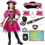 Spooktacular Creations Halloween-Kostüm für Mädchen, Kinder-Piratenkostüm, magentafarbenes Piratenkleid für Mädchen, Halloween-Party, Piratenprinzessin, Rollenspiel (Mittel (8–10 Jahre))