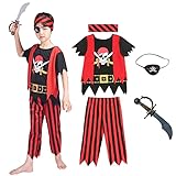 Wiclin Kinder Piraten Outfit 5pcs Kinder Piraten Kostüm Piraten Rollenspiel Piraten Kleid für Kinder 5-6 Jahre