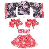 SOIMISS Kurzes Kimonokostüm für Erwachsene Traditionelles Japanisches Polyester Yukata Sakura Muster V- Ausschnitt Kimono Party Cosplay Outfit für Party Frauen Mädchen Geschenk L (Rot)