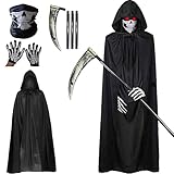 KEELYY Sensenmann Kostüm, Halloween Kostüm Sensenmann Umhang mit Kapuze Halloween Sense Gesichtsmaske Handschuhe, Tod Kostüm für Erwachsene Halloween Party Dekoration, Cosplay, Karneval